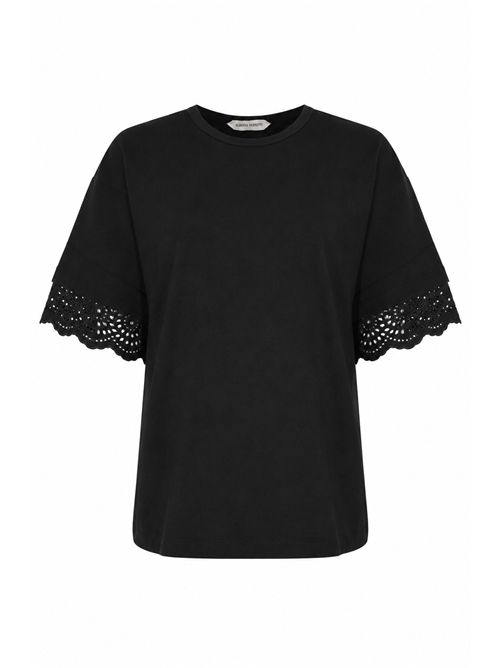 T-shirt con maniche in pizzo Sangallo Nero ALBERTA FERRETTI | U0750 16950555